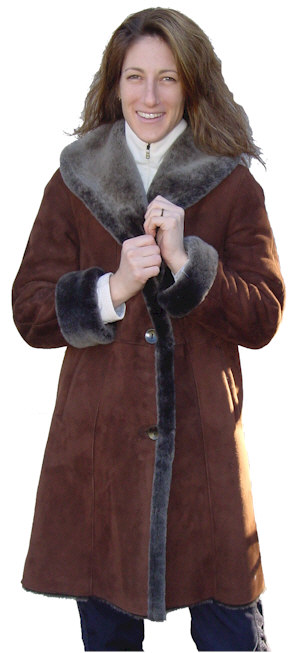 Ladies Spanish Merino Shearling Coat in brown blist