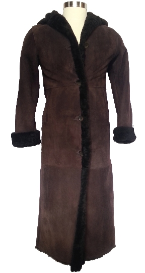 Full Length Hooded Brown Icelandic Shearling Coat