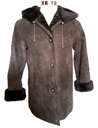Hooded Shearling Coat in brown