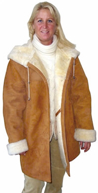 Ladies hooded Shearling Coats from VillageShop.com
