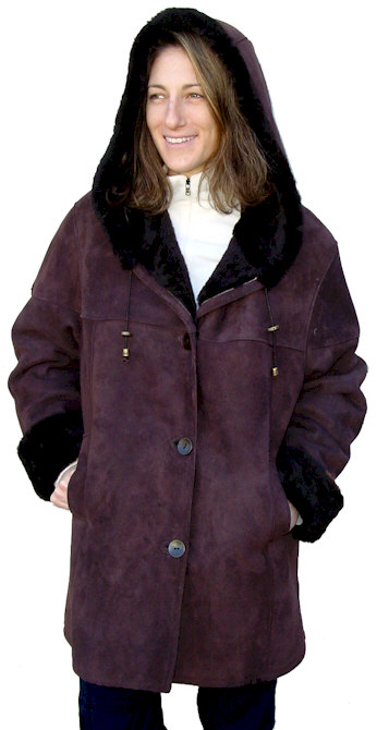 Brown Hooded Shearling Coat