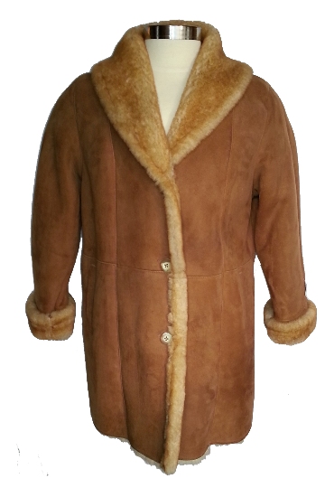 Shawl Collar Sheepskin Coat in stony tan