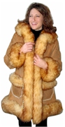 Ladies Fur Trim Shearling Coat