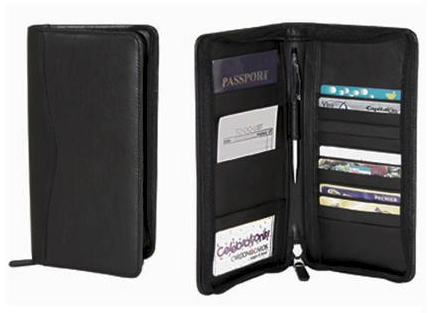 Zippered Leather Travel Wallet/Passport Holder