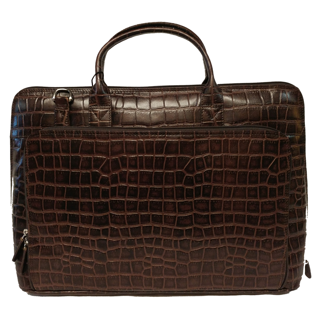 Croco Embossed Leather Briefcase