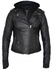 Ladies Premium Leather Vented Hoody Jacket