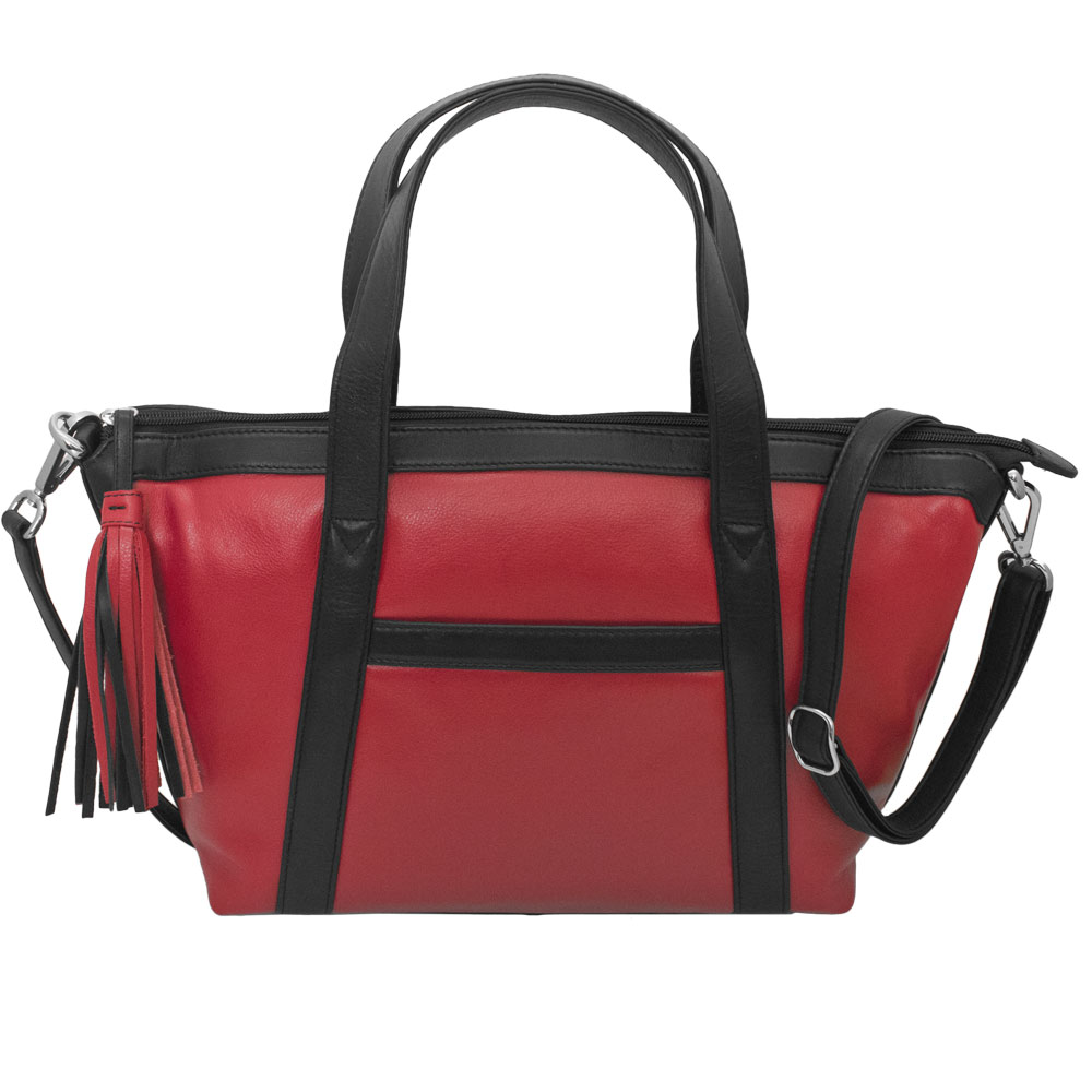 Two Tone Top Zip Leather Satchel by ILI New York