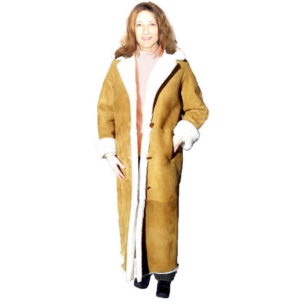 Ladies Full Length Notched Collar Shearling Coat
