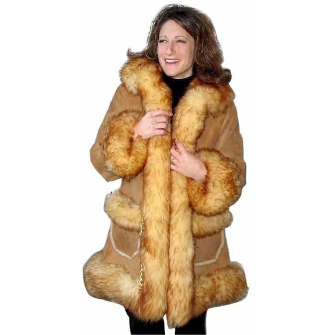 Ladies Fur Trim Shearling Coat