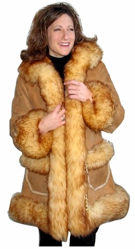 Ladies Fur Trim Shearling Coat